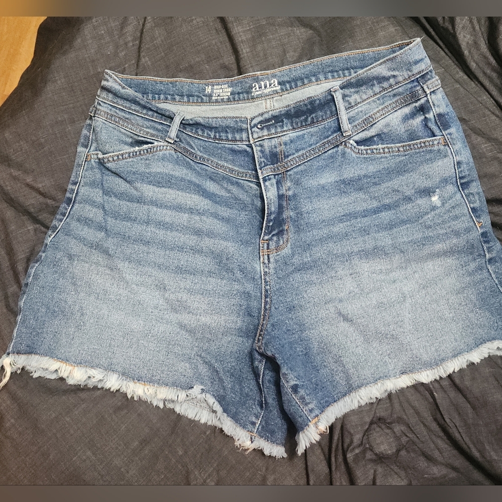a.n.a Blue Jean Shorts with Distressed Frayed Hem